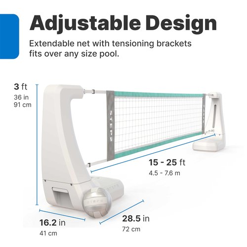 Step2 Vero Pool Volleyball Net, Outdoor/Indoor Waterproof Patio Furniture, Made of Durable Plastic, 15-25 Feet, White