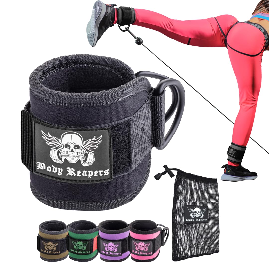 Body Reapers Gym Ankle Cuff Cable Attachment with Adjustable Strap, Durable Double D-Rings & Cushioned Design for Glute, Leg & Lower Body Exercises, Comfortable Workout Straps & Ankle Cuff