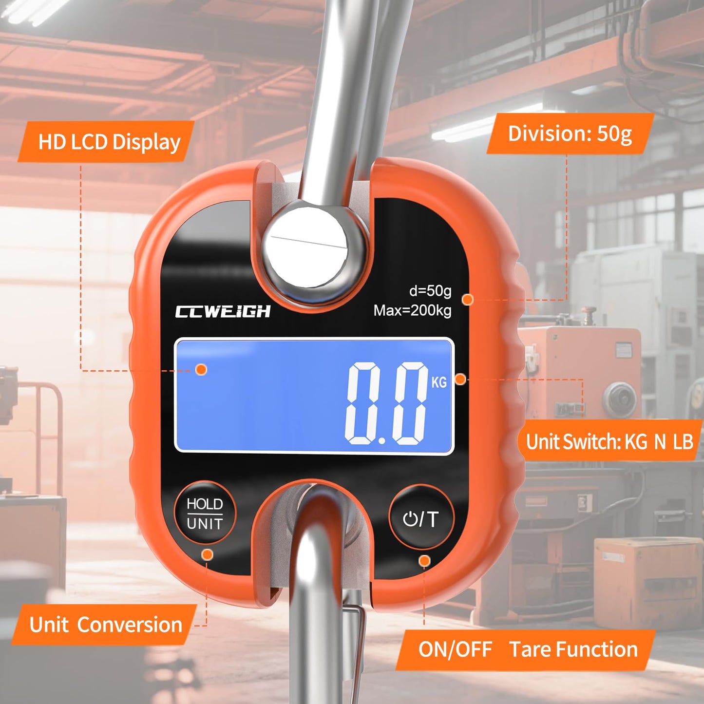 Hanging Scale Handheld 440lb/200kg Crane Scale Luggage Scale,with ABS Plastic case & Big LCD Display, Portable Digital Mini Crane Scale Fishing Scale,for Gym,Hunting,Travelling