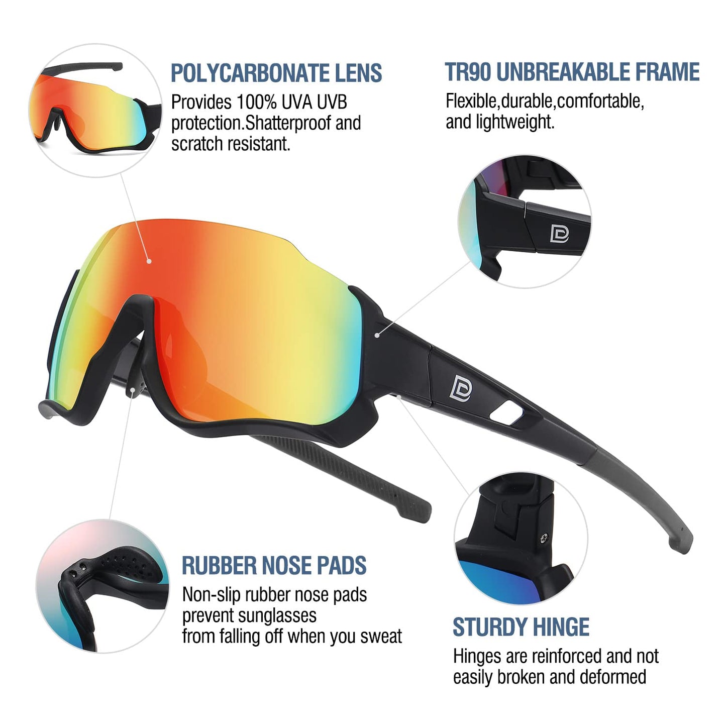 DUCO 4 Lenses Kids Sunglasses Polarized Youth Baseball Sun Glasses Sports Teens Cycling Shades Boys Girls DK280