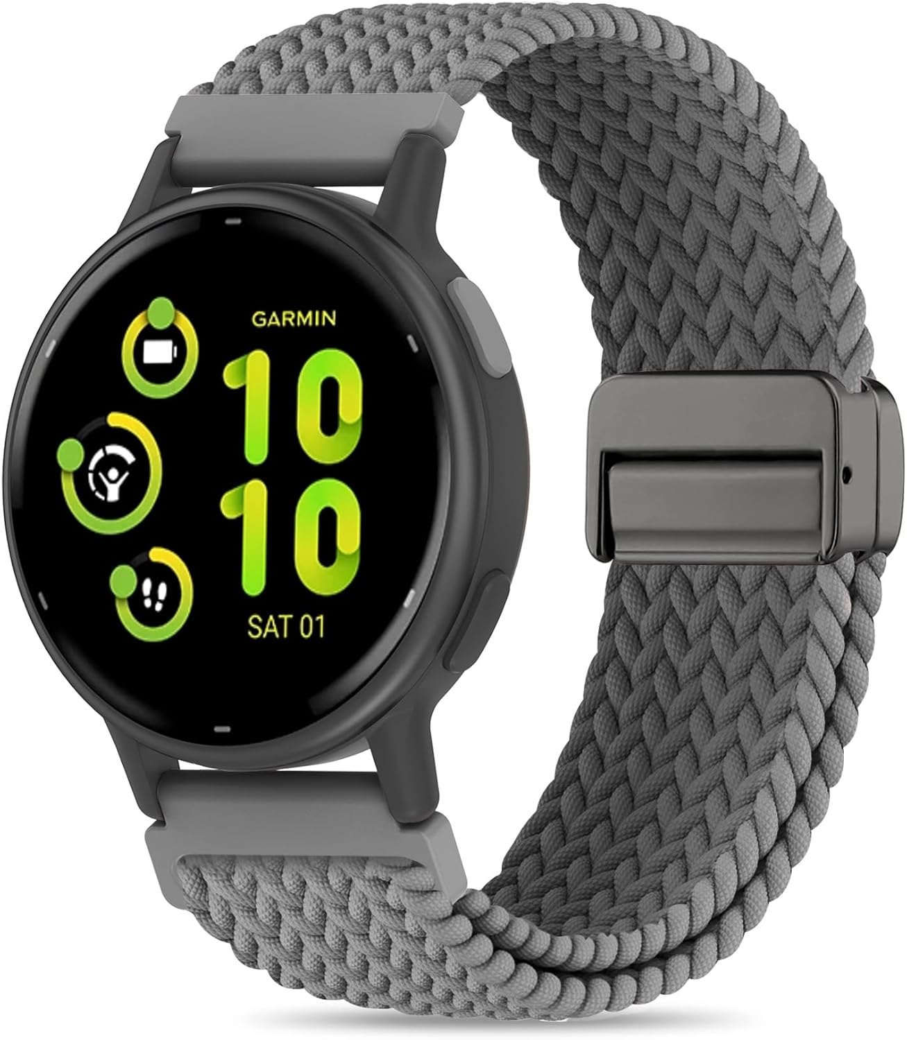 20mm Magnetic Braided Nylon Band Compatible With Garmin Vivoactive 6/Vivoactive 5/3/3 Music Watch Bands, Quick Release Stretchy Strap Replacement for Venu Sq 2/Forerunner 55/165/245/645