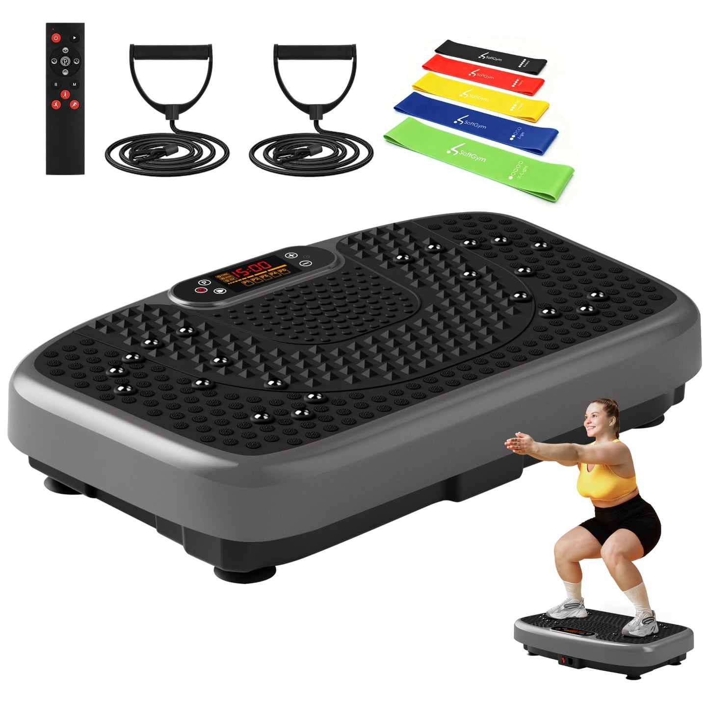 SoftGym Vibration Plate Exercise Machine for Lymphatic Drainage Weight Loss,120 Speed Levels Vibrating Platform with Resistance Bands,Full-Body Workout Equipment for Muscle Toning