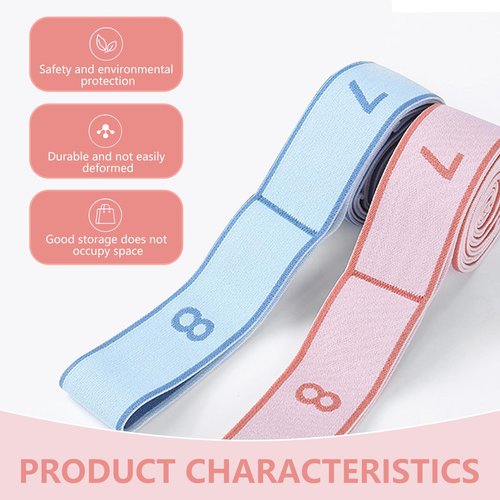 Qiyuda 2 Pcs Stretch Strap for Kids, Elastic Gymnastics Stretching Ballet Dance Band Resistance Strap with 8 Loops (Pink Blue)