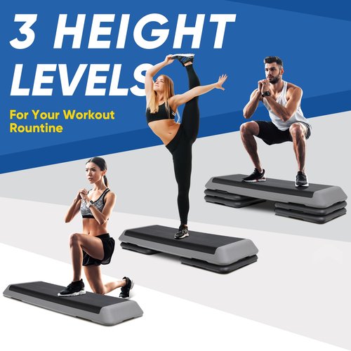 Saicool Adjustable Workout Aerobic Stepper, Exercise Step Platform Trainer with 4 Risers, Non Slip Surface for Home Gym Workout Training, Black