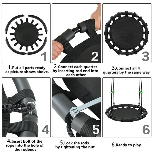 TBMLC 24-Inch Diameter Tree Swing- 1 Inch Diameter,1MM Thick Sturdy Steel Frame with Thick Foam Pipe Cover and Durable PP Mat - Perfect for Outdoor Fun and Relaxation (24 inch Diameter, Black)