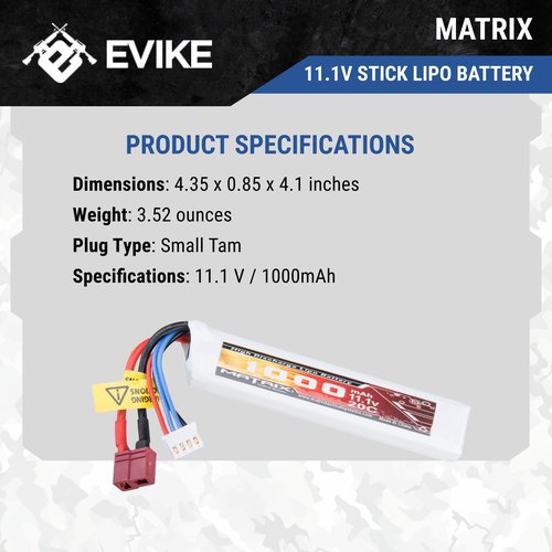 Evike Airsoft - Matrix High Performance 11.1V Stick Type Airsoft LiPo Battery (Model: 1000mAh - 20C / Deans)