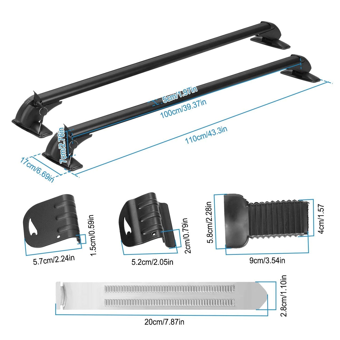 TeqHome Universal Roof Rack Cross Bars, 43-inch Aluminum Lockable Car Top Crossbars with Anti-Theft Lock, Adjustable Window Frame for Bare Roof Kayak Bike Rooftop Cargo Carrier Luggage 165 LBS Load