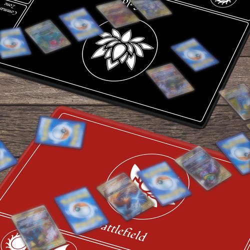 EDGFRTOIO Card Playmat Stitched with Magic Zone for MTG Card Game Playing, Commander Board Game Desk Mat Duel Mat Card Battles Binder Deck 24x14inches for Beginner (Black, Red, 2 Pack)
