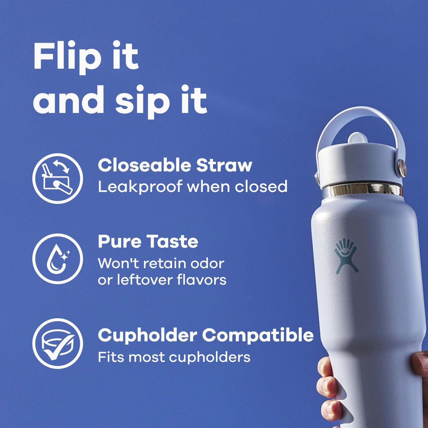 Hydro Flask Travel Water Bottle - Insulated Stainless Steel - Wide Straw Lid, Non Spill, Leakproof in 32 Oz Black