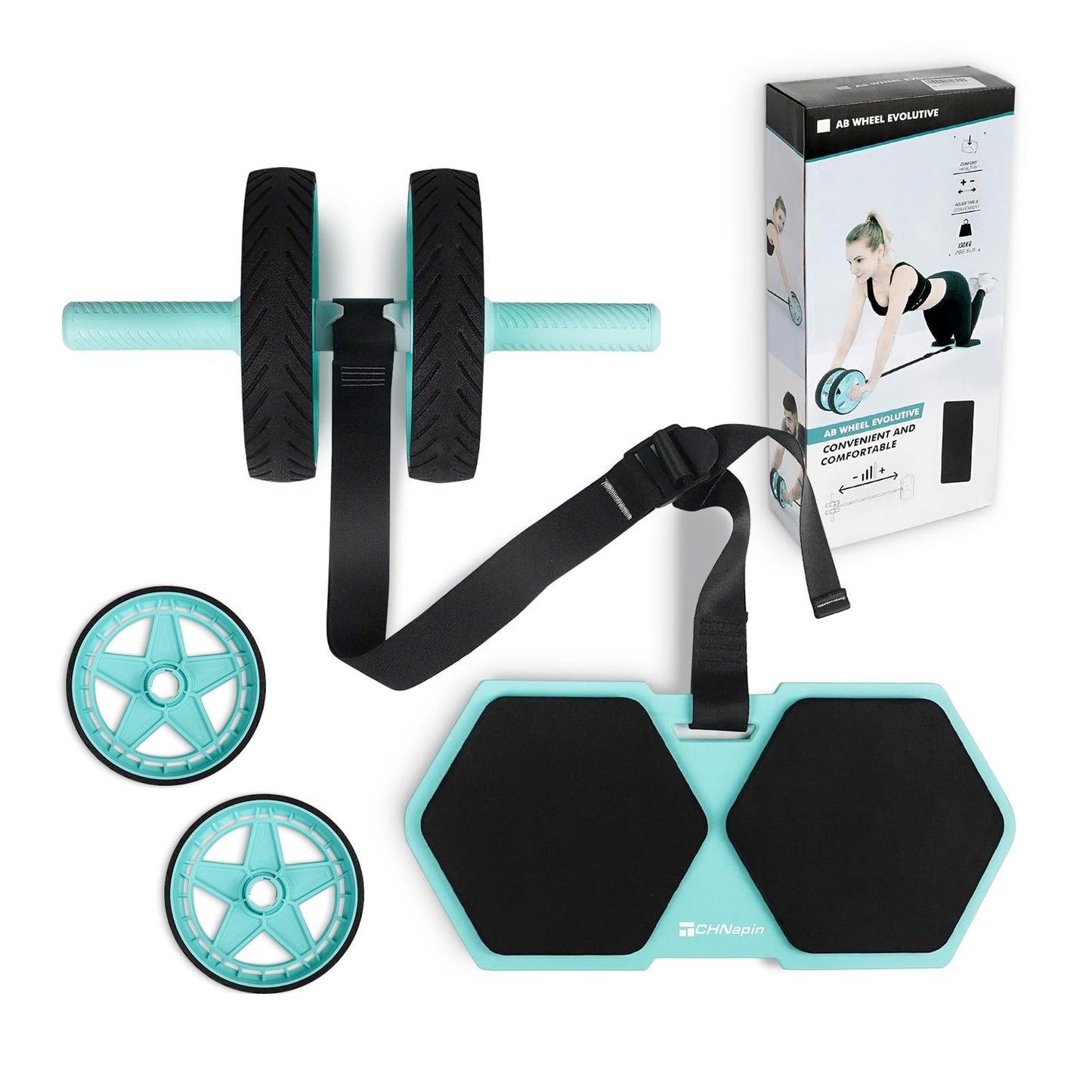 2025 New Double-Wheel Ab Roller for Core Training – Rebound Design with Adjustable Elastic Band, Silent Non-Slip Wheels, Detachable Build, Knee Pad & Bands – Home Gym Gear for Men/Women (Pink)