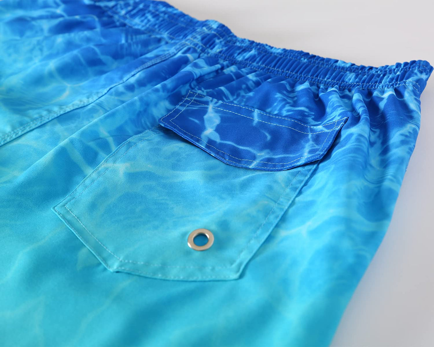 ELETOP Men's Swim Trunks Quick Dry Bathing Suit Swimming Board Shorts Mesh Lining Beach Swimwear Ripple Gradient Blue XXL