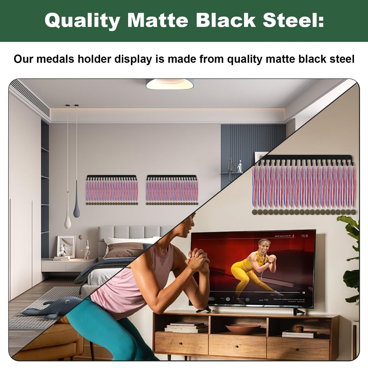 Nodaaiie 2 Pack Medal Hanger Display with 20 Hooks, Medal Holder for Wall, Sports Medal Holder for Running, Gymnastics, Soccer, Wrestling, and More, Easy to Install