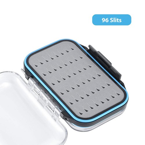 Gonex Fly Boxes for Fly Fishing Jig Boxes Two-Sided Waterproof Lightweight Fly Fishing Box Easy Grip Transparent Lid Fly Fishing Lures Box, 4.1"x 3.0"x 1.2", Grey