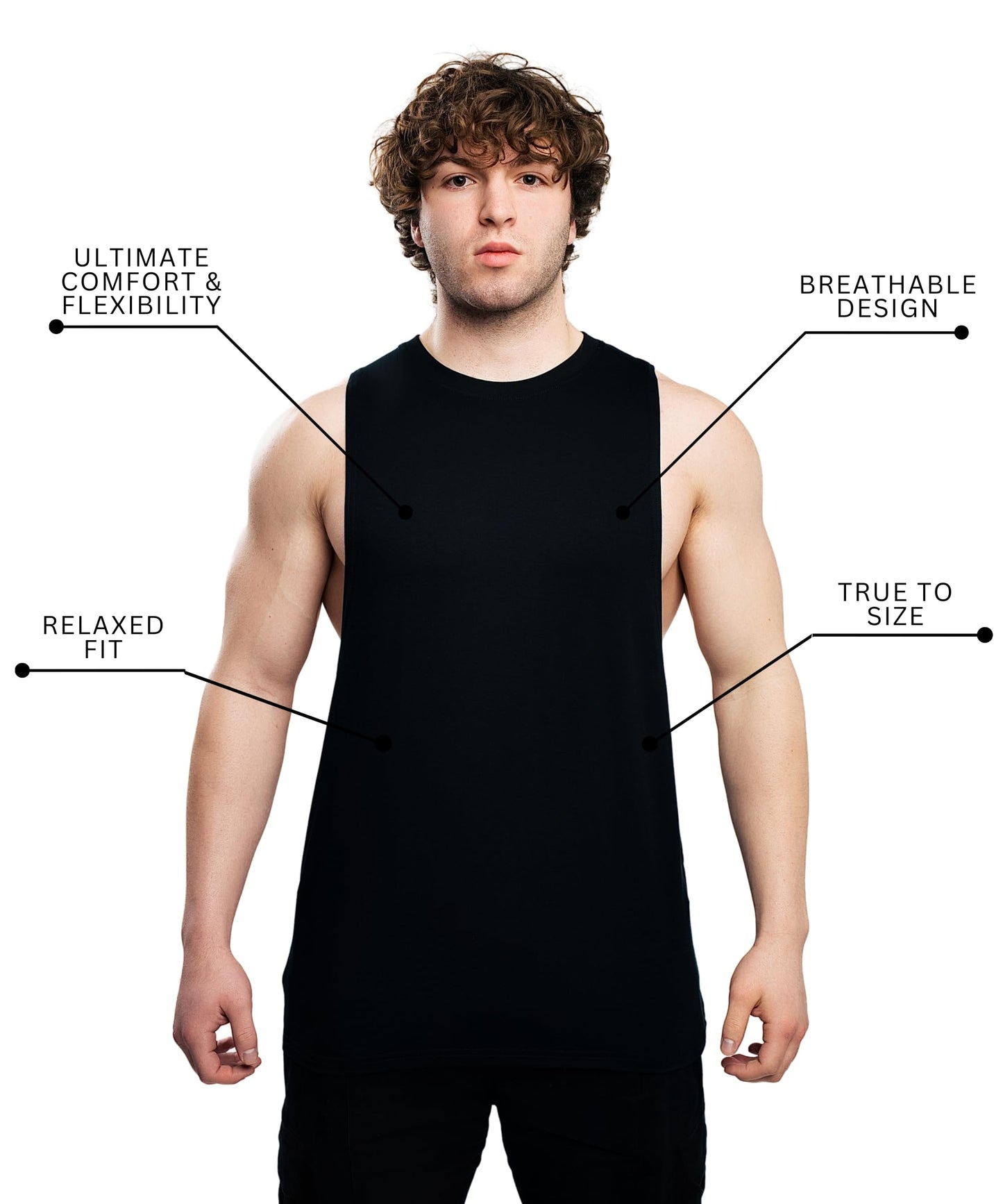 Ekkovision Cut Off Tank Top for Men, Lightweight, Breathable, Cotton Spandex Blend, Muscle Shirt Black
