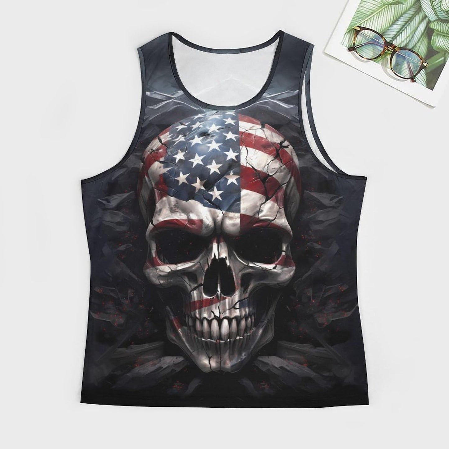 ZOCANIA Men's Skull Tank Tops Undershirts Summer Cool Big and Tall T-Shirt 3D Printed Cool Novelty American Flag Graphic Sleeveless Cotton Athletic Loose Fit Shirts 4XL