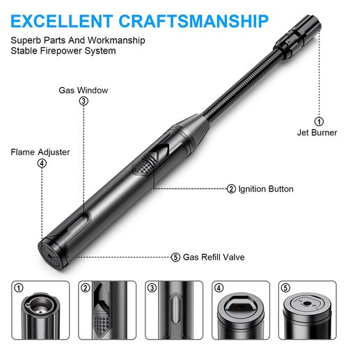 TOPKAY Torch Lighter Refillable Butane Lighter Long Flexible Neck Multipurpose Lighter for Candles Grill BBQ Fireplaces Kitchen Camping (No Prefilled)