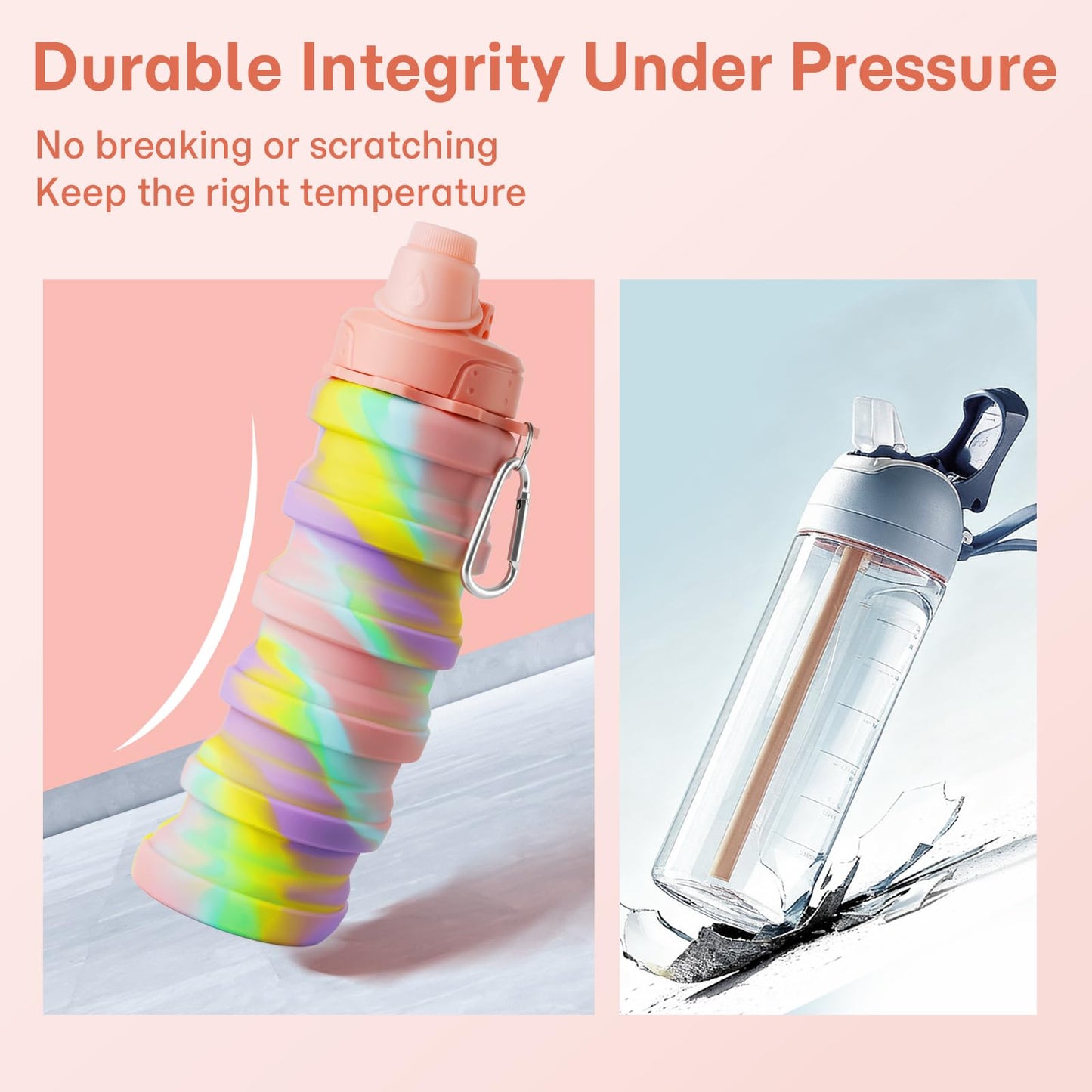 MAKERSLAND Collapsible Water Bottles for Travel, Foldable Sports Water Bottle for Kids, Reusable Water-proof Silicone Water Bottles with mountaineering Buckle for Camping Hiking Holiday
