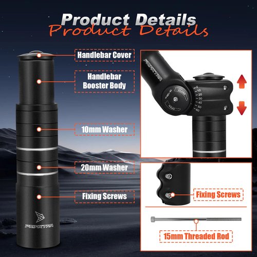 HAQQI Bike Stem Riser & Adjustable MTB Stem, 31.8mm Bike Stem Adjustable ±60 Degree, Aluminum Bicycle Handlebar Riser, Universal Bike Stem Riser Extender for MTB/Road/BMX/E-Bikes