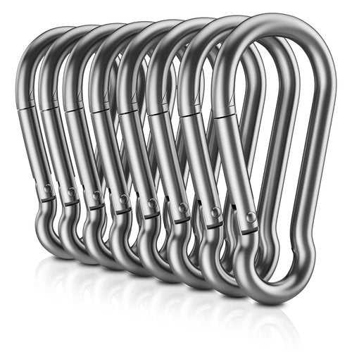 8 PCS Heavy Duty Carabiner Clips, 【NO Rust】 1360lbs 304 Stainless Steel Carabiners, 2.36 inch D-Ring Snap Hook Keychain Spring Clips for Gym, Pet leashes, Camping, Car, Farm