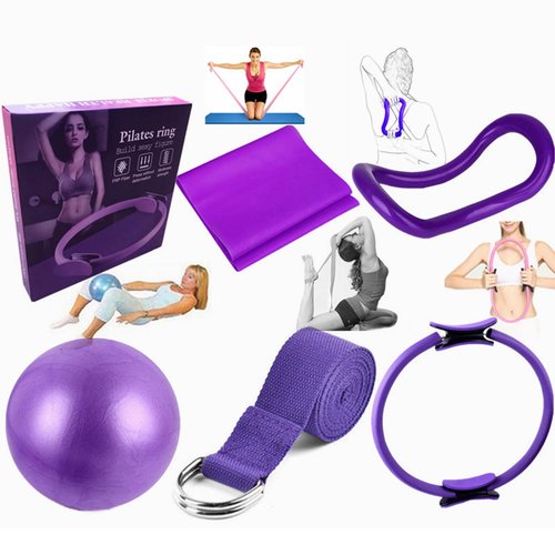 Pilates Essential Kit 6-Piece Set Pilates Accessories for Home Workouts Includes Pilates Ball Magic Circle Yoga Ring and Resistance Bands for Women Pilates Ring Full-Body Workout (Black)