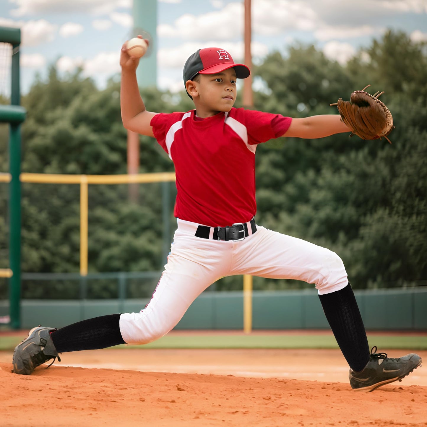 Dxhycc Youth Baseball Socks and Belt Combo Set Softball Baseball Socks and Elastic Waist Belt for Youth Boys Girls, Black
