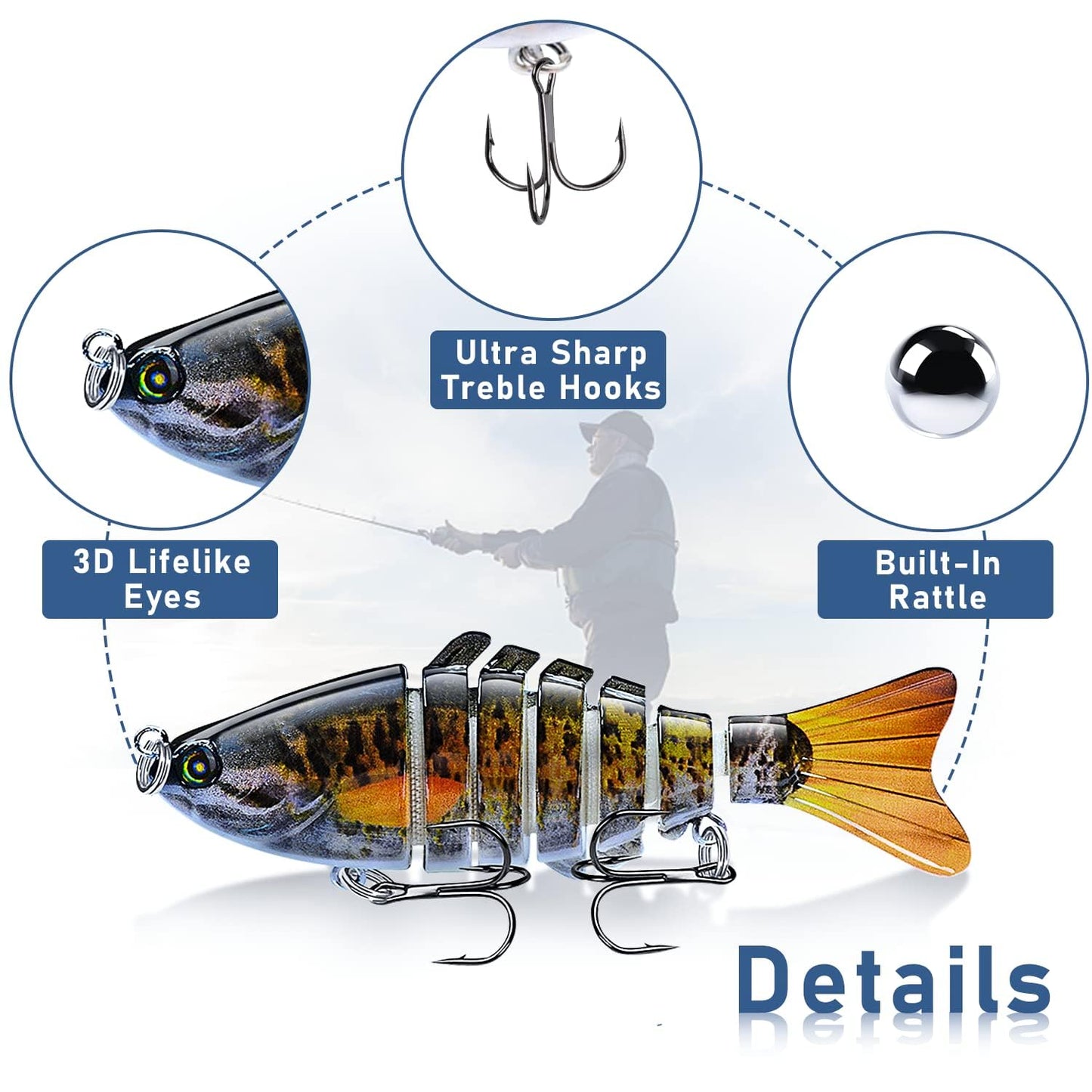 Multi-Segmented Fishing Lures, Glide Swim Bait Lure Freshwater and Saltwater for Bass Fishing Stuff, Swimbait Crank Baits (5-Pack-Style)