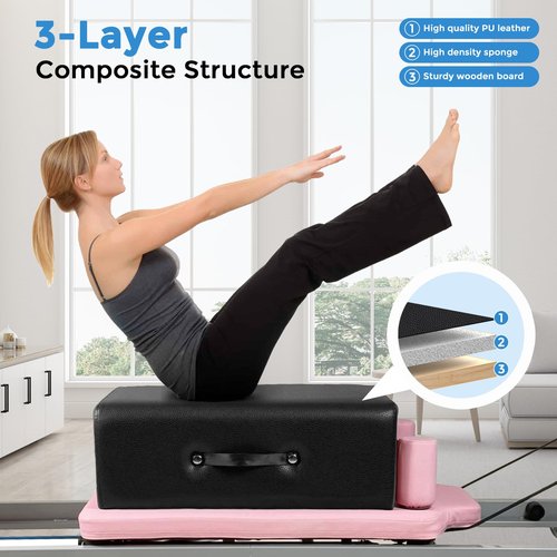 Pilates Sitting Box for Pilates Reformer - JIRTEMOT Pilates Reformer Box for Home Gym and Studio Use, Pilates Accessory for Exercises