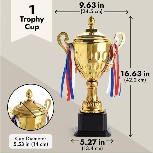 Juvale 16.63 Inch Large Gold 1st Place Championship Trophy Cup - Trophy Award for Football, Soccer and Fantasy Sports Competition