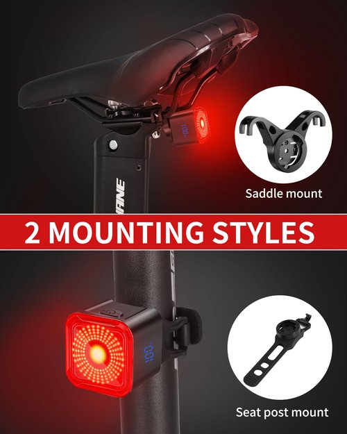 DARKBEAM Bike Tail Light with LED Display Screen, USB-C Rechargeable 6 Light Modes, IP55 Waterproof Bicycle Taillight for Night Riding, Super Bright Rear Bike Light for Road Mountain, Cycling