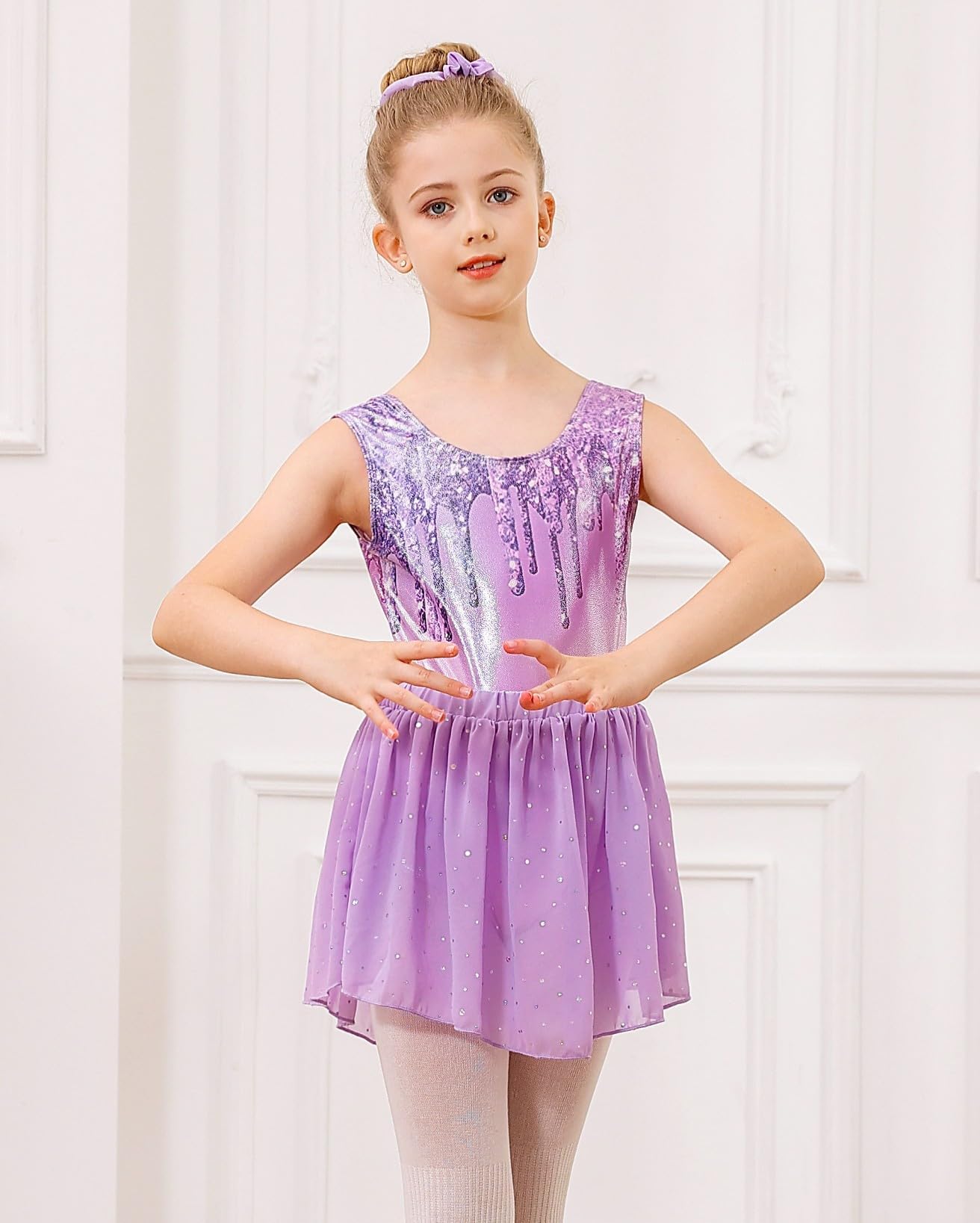 Idgreatim Gymnastics Leotard for Girls 7-8 Sparkly Gymnastic Outfit 3 Piece Ballet Dance Set with Skirt Back to School