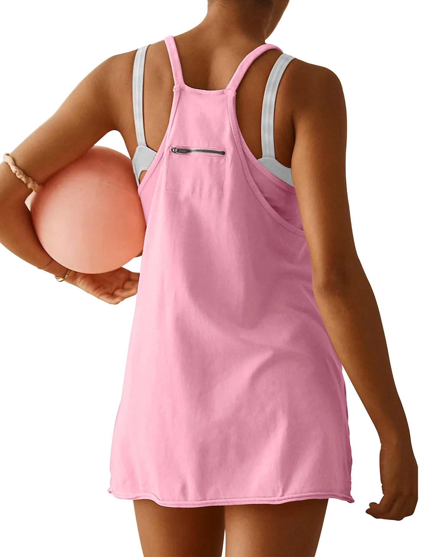 VIUTIL Womens Athletic Dress Built in Shorts Hot Shot Mini Dress Spaghetti Straps Tennis Workout 2026 Summer Romper Dress, Pink, Medium