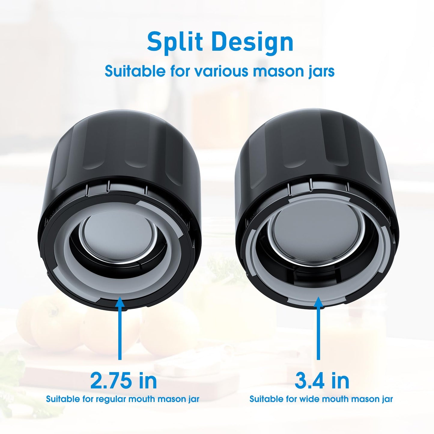 Upgraded Auto Stop Electric Mason Jar Vacuum Sealer Kit (Lids Included) for Wide & Regular Mouth Jars, Large Screen & Battery Level Display, Fully Automatic Portable Canning Food Storage Sealer