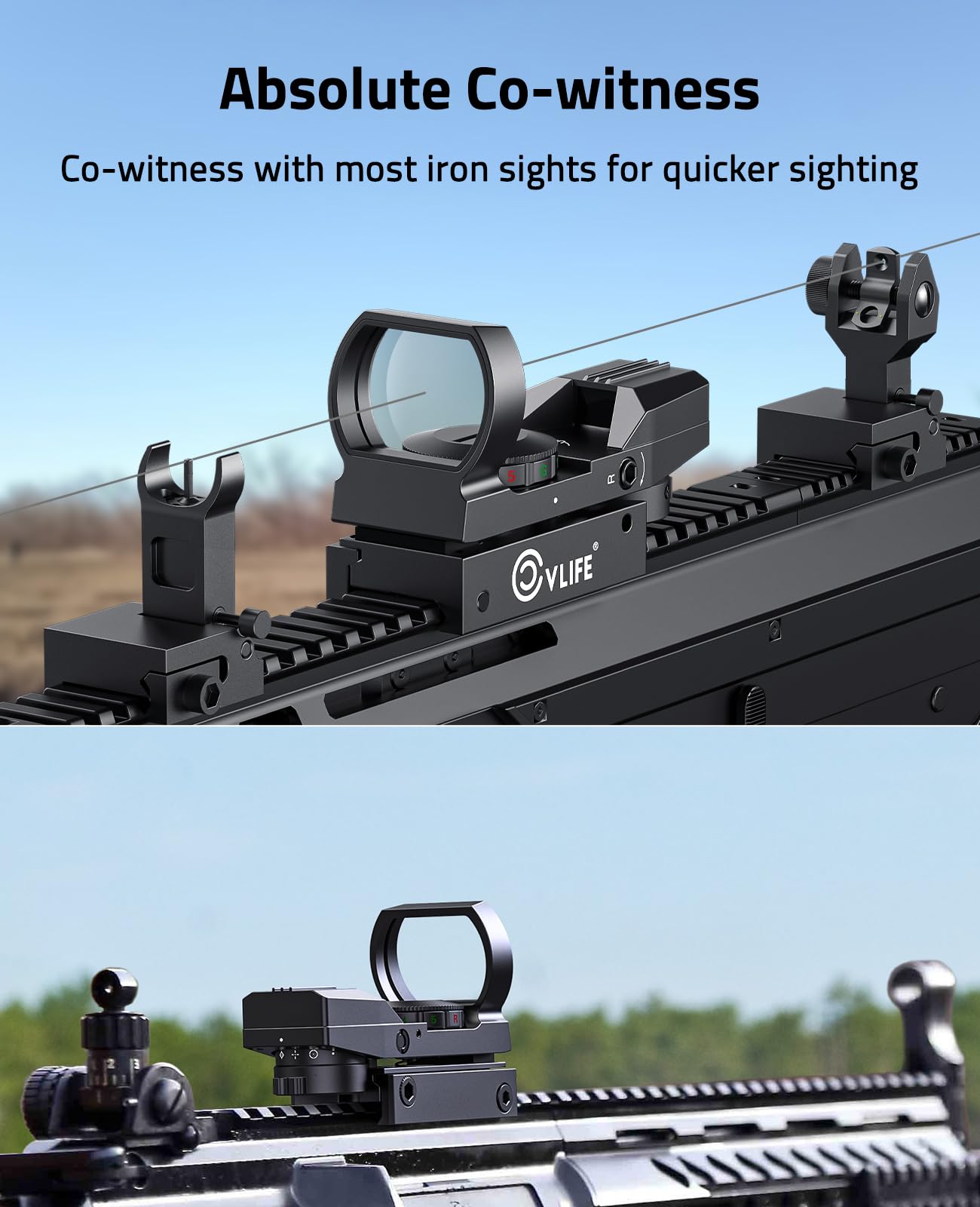CVLIFE FoxSpook Motion Awake Multi Reticle Green & Red Dot Sight, Reflex Sight for Picatinny, Absolute Co-Witness Red Dot Optics Scope with 31×21mm Large Window