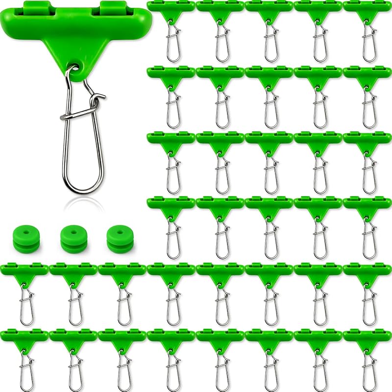 Vipfish Sinker Slides with Weight Bumpers - No-Twist Clip-On Sinker Slider for Easy Weight Change (Green, 36+36 pcs) Catfish Carolina Rig