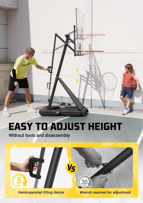 Aimking Basketball Hoop Outdoor System with 44 Inch Backboard, 4.8FT-10FT Height Adjustable Basketball Goal System for Youth/Teens/Adults Indoor Outdoor Pool