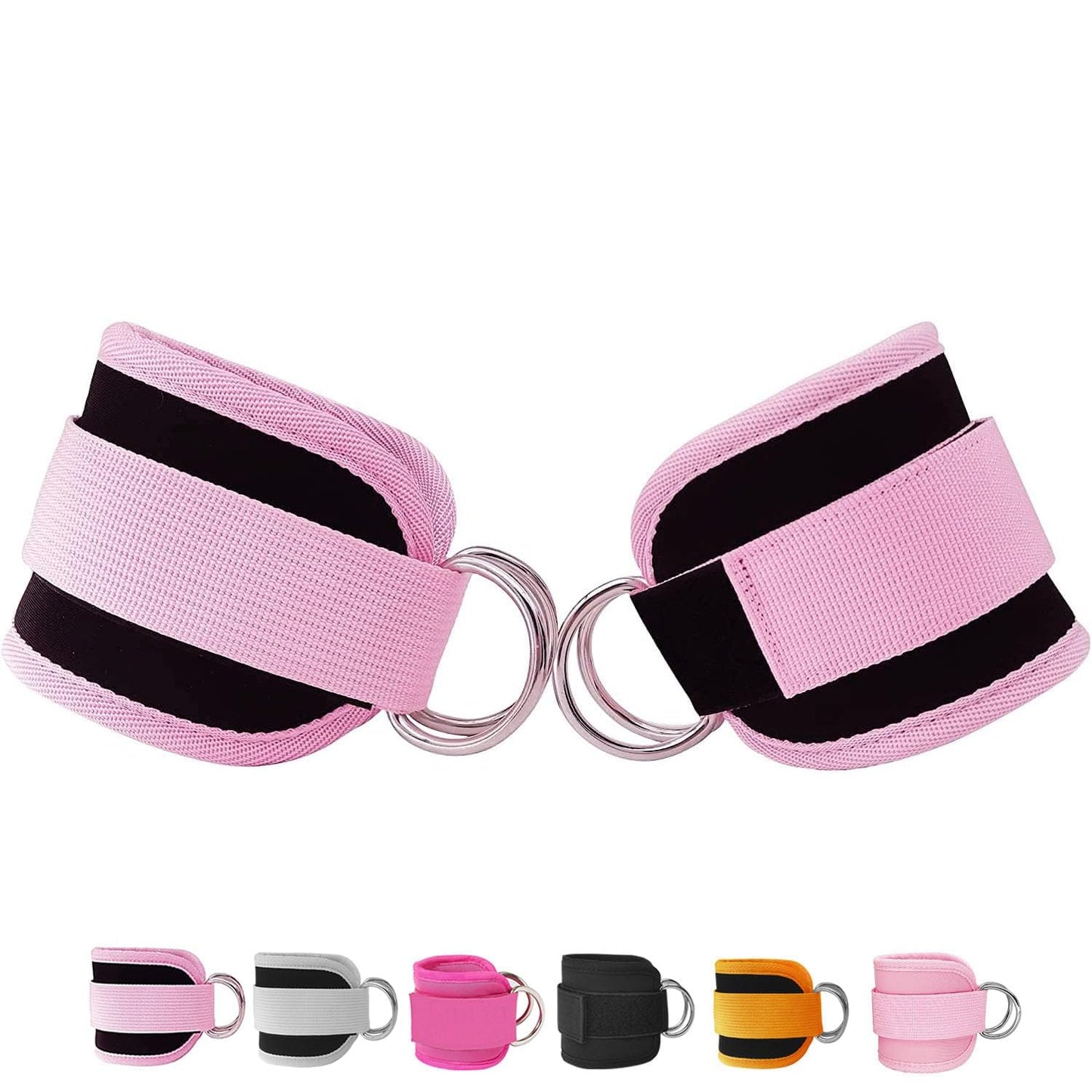 Langmeil Fitness Ankle Straps for Cable Machines, 2 Pack Comfortable Adjustable Padded Ankle Wrist Cuffs, Kickback Glute Workouts for Men Women, D-Ring Leg Straps with Neoprene Padding -Pink