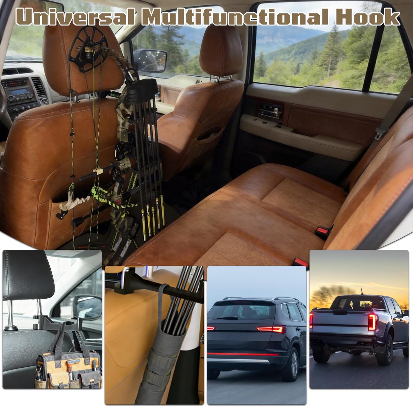 2PCS Bow Hanger for Truck Headrest Archery Bow Holder Vehicle Storage Set
