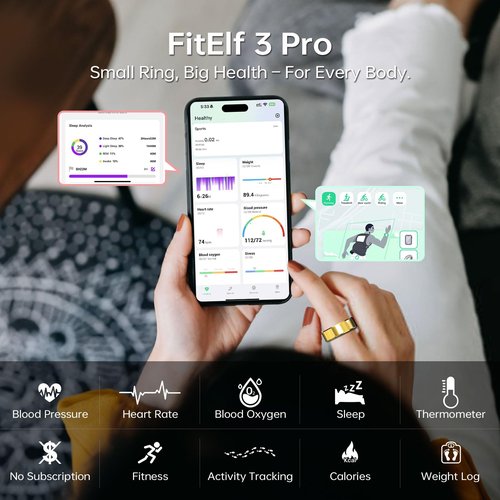 Naughtbaby FitElf 3 Pro Smart Ring?”Health & Fitness Tracker for Women & Men | Monitor Heart Rate, Sleep & Blood Pressure | IP68 Waterproof | 10-Day Battery | No Subscription Needed (Gold, 8)
