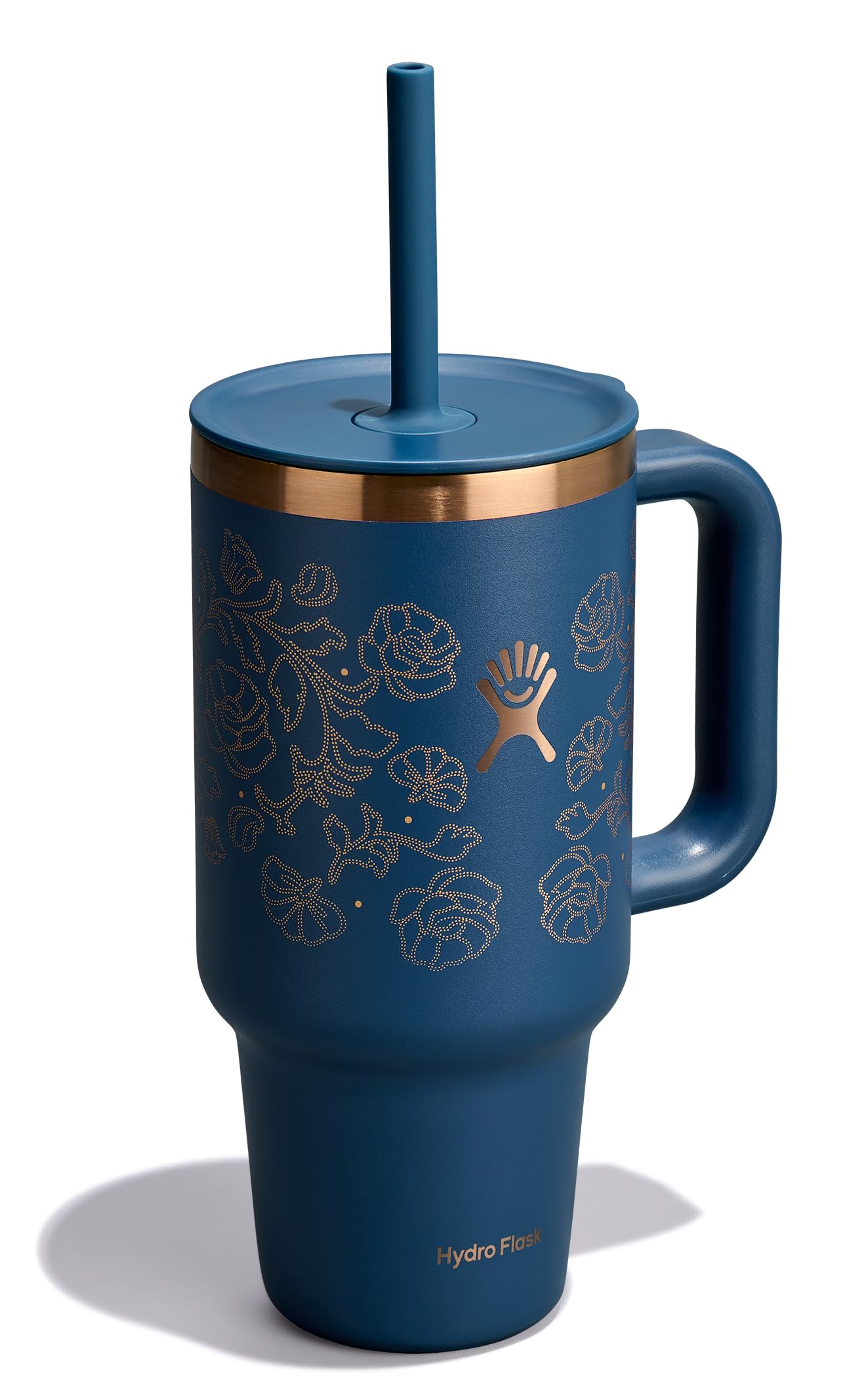 Hydro Flask 32 Oz Travel Tumbler with Handle, Lid and Straw - Insulated Stainless Steel in Western Dark Blue