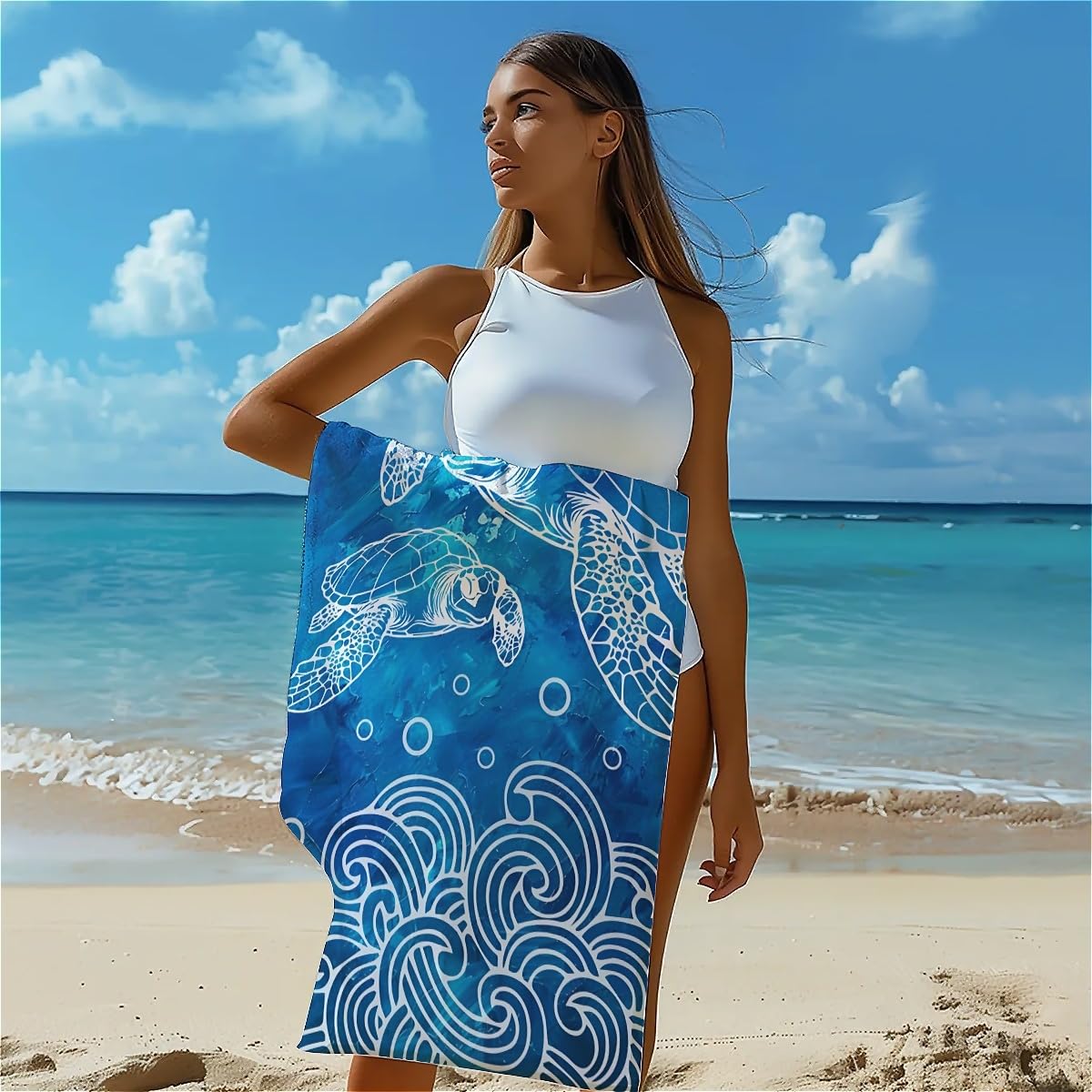 Amasnay Sea Turtle Microfiber Beach Towel Sand Free Towels Thin Quick Dry Super Absorbent Oversized Large Lightweight Towels for Travel Sports Pool Swimming Bath Camping Yoga Women Girls Adults