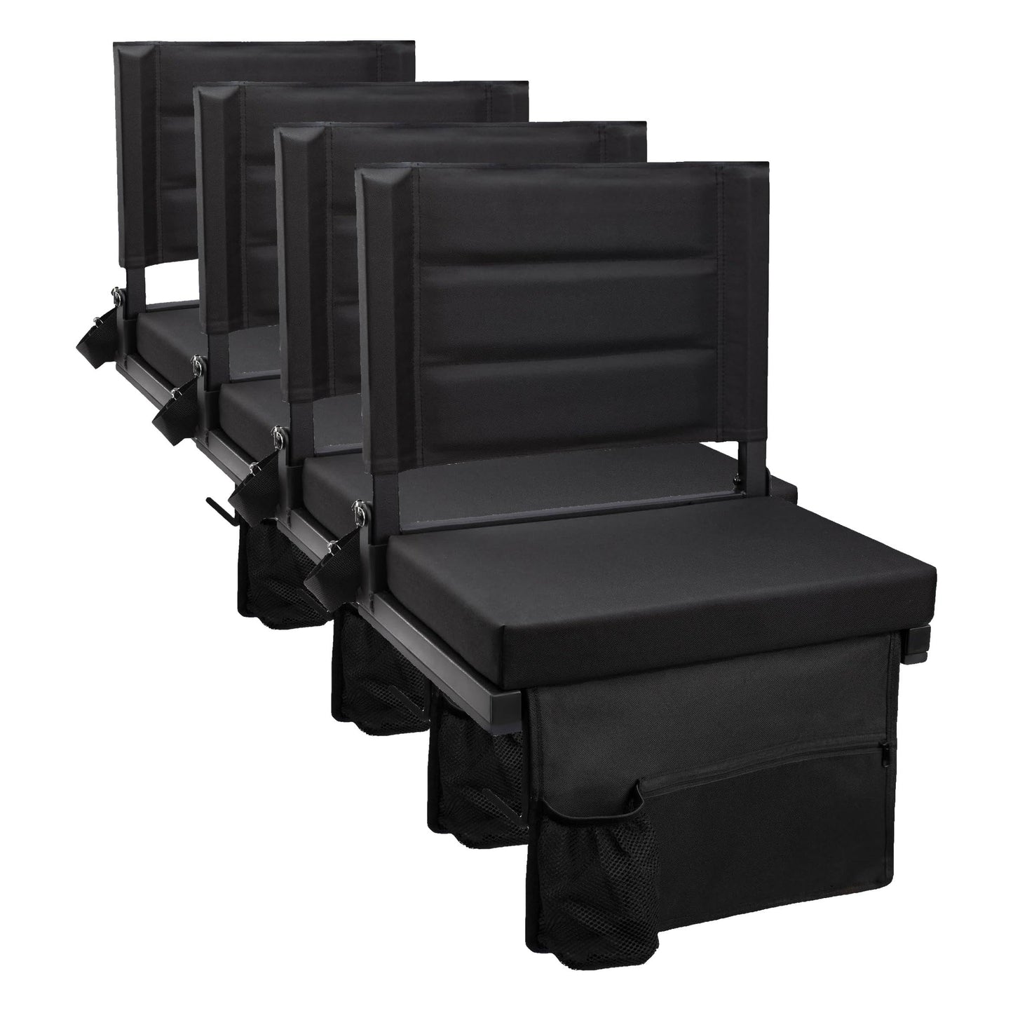 Maeytau Stadium Seats for Bleachers with Back Support,Portable Bleacher Seats with Thick Padded Cushion and Shoulder Strap,Wide Stadium Seat Chair Includes Hooks,Cup Holder and Side Pocket,(Pack of 4)