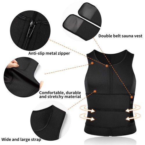SHAPERIN Men Neoprene Sauna Zipper Waist Trainer Vest Tank Top Trimmer Body Shaper
