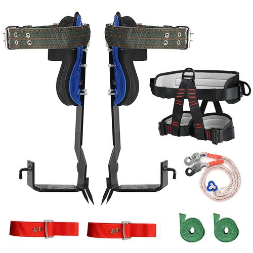 HSSZXFR Tree Climbing Spikes, Stainless Steel Tree Climbing Gear with Adjustable Climbing Belt and Rope, Arborist Climbing Kit for Tree Work Outdoor Sports