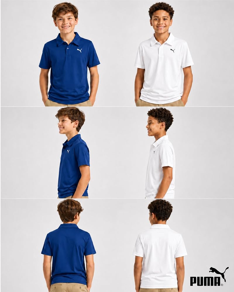 PUMA Boys Polo Shirts 2 Pack Navy/White 10-12 – Performance Golf Collared Polos