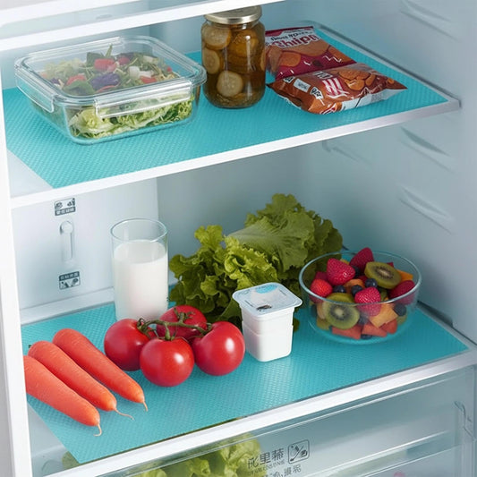 6 Pack Fridge Shelf Liners, Washable Waterproof Refrigerator Mats for Glass Shelves, Non‑Slip Drawer Cabinet Cupboard Covers, Cut‑to‑Fit, Reusable, 3 Colors (Pink/Green/Blue), Anti‑Spill Liner Pads