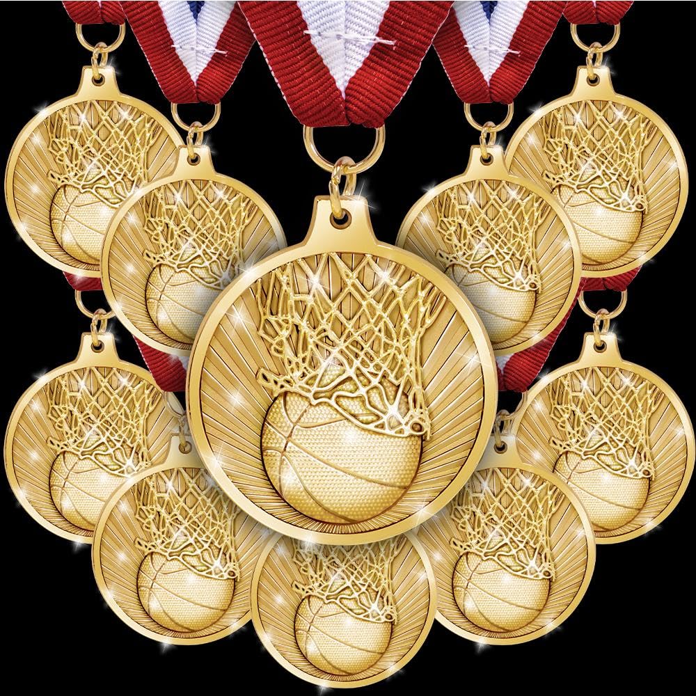 Basketball Medals, Gold Medals with Neck Ribbon, Basketball Gold Medal Awards for Basketball Teams, Tournaments, Leagues & Participation