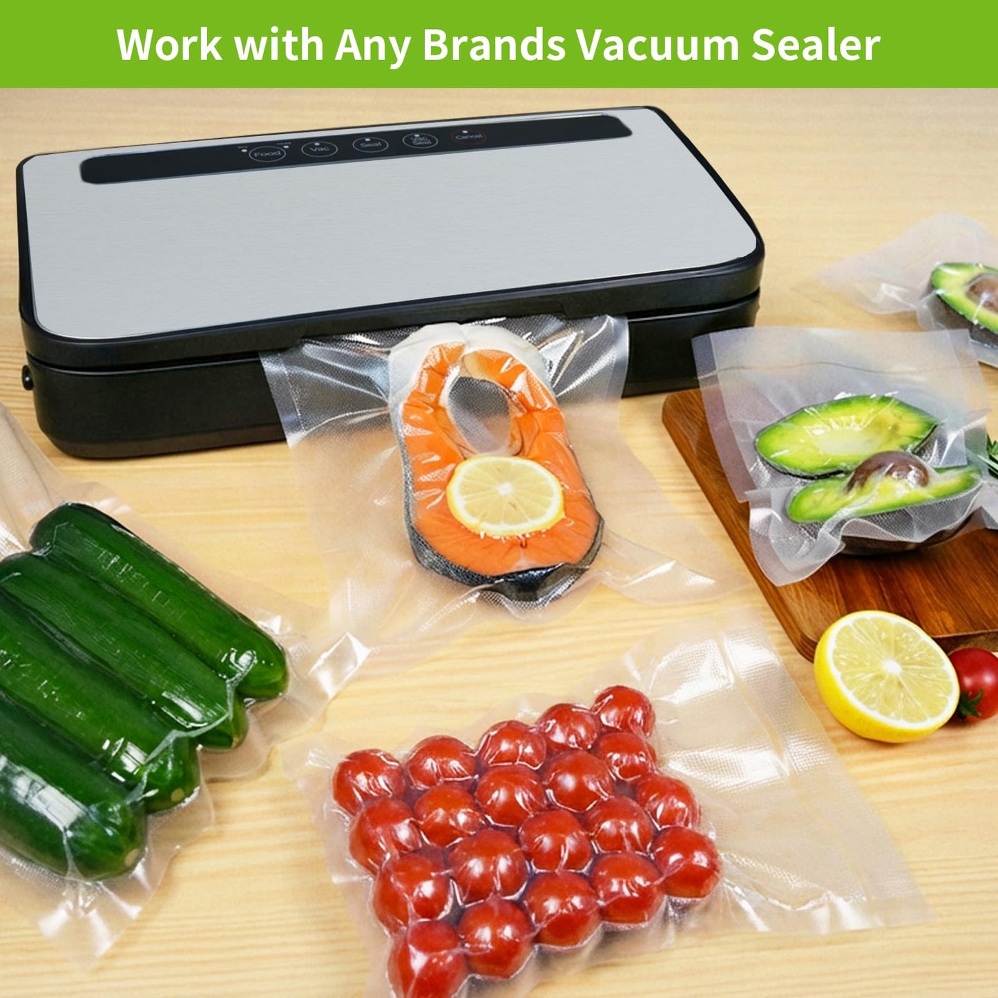 SurpOxyLoc 100 Count 2‑Size Vacuum Sealer Bags,Pint Quart Gallon,BPA‑Free for Sous Vide Cooking