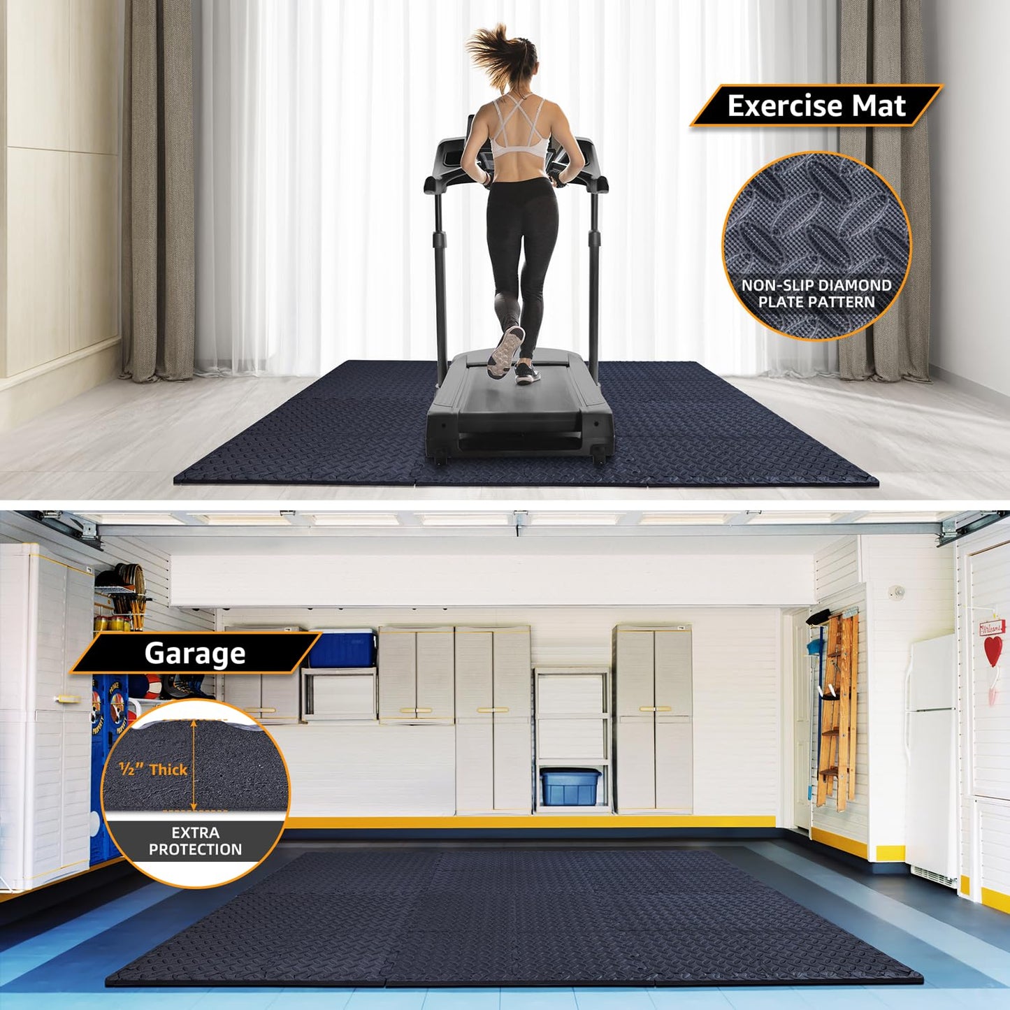 24 Pack, 96 SQFT - 24" x 24" - 1/2" Extra Thick Floor Exercise Mat for Home Gym or Floor Padding - High-Density EVA Interlocking Foam Floor Tiles for Gym Equipment, Play Area | Yoga, Cardio, Weights