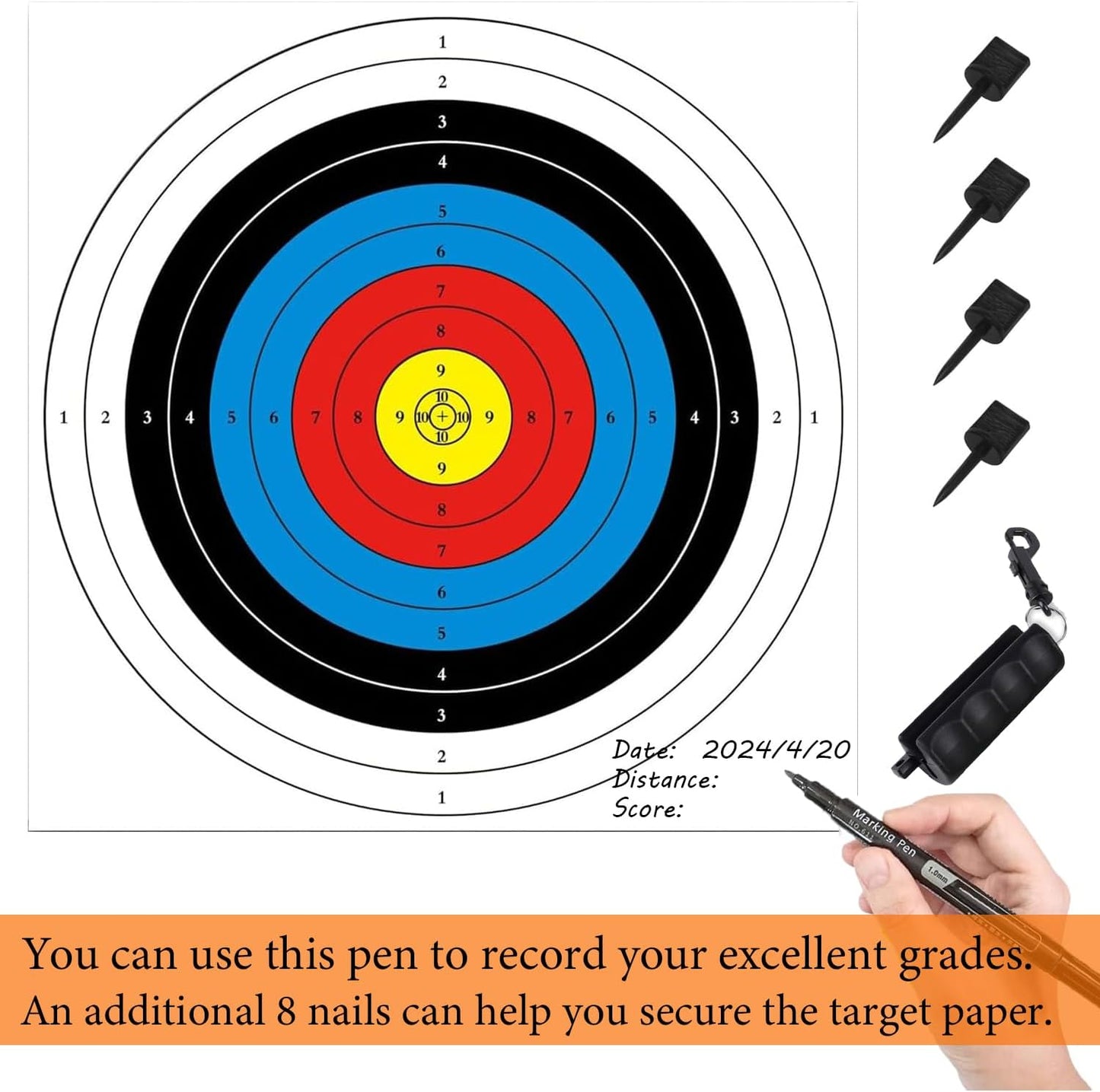 20PCS Archery Target, Archery Targets, Hunting Targets & Accessories, 16X16in - 10 Ring Bow and Arrow Targets(Standard Archery,with 1 Pen&4 pins)