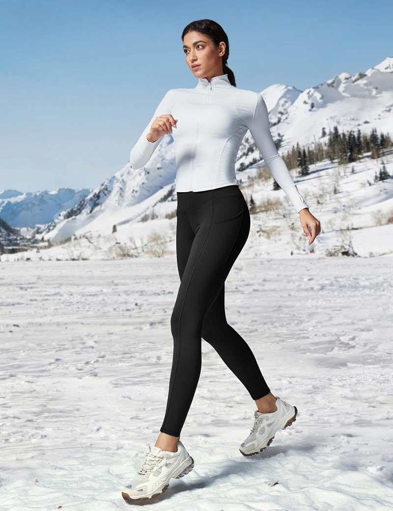 Heathyoga Fleece Lined Leggings Women with Pockets - Black, Medium